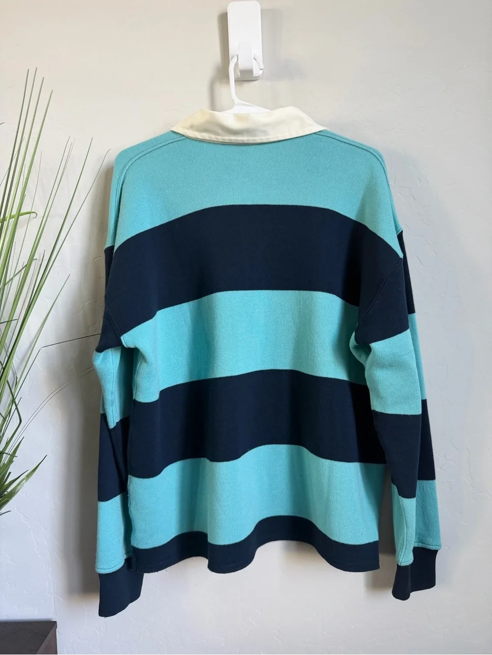 J.Crew NWT Oversized Rugby Shirt Small Aqua Navy Stripe Cotton